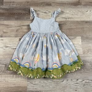 Cynthia Rowley Girls Dress Blue Rainbow Balloon Cotton Cottagecore